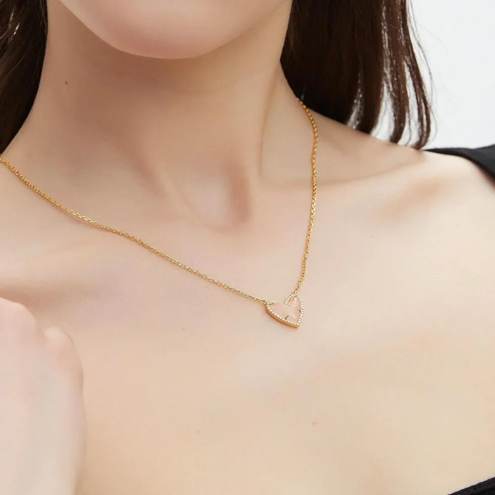 Natural Stone Rosa Peach Heart Teardrop Irregular Necklace for Women Rose Quartz